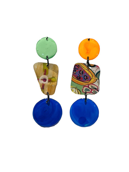 CAMBALACHE BY VIRGINIA NIN- Big Earrings - Reversible - Mixed Blue / Yellow / Green