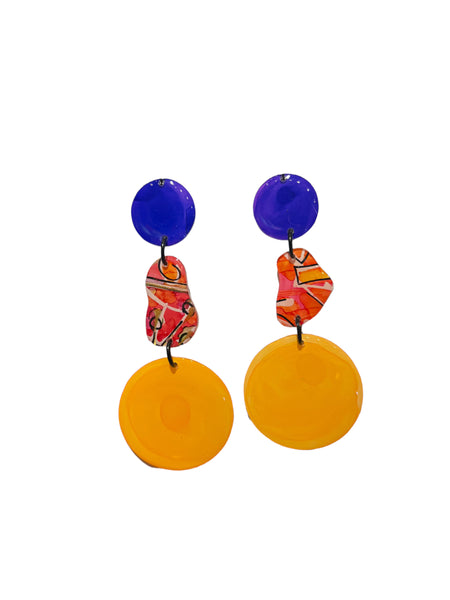 CAMBALACHE BY VIRGINIA NIN- Big Earrings - Reversible - Circles Yellow / Blue