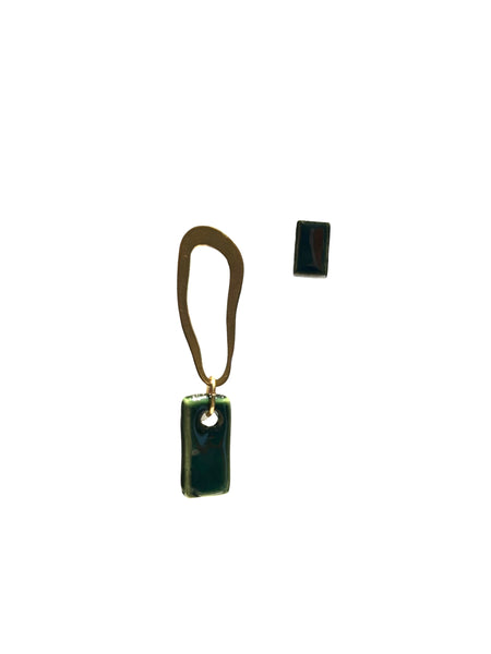 ITSARI- Asymmetrical Earrings - Green Rectangle
