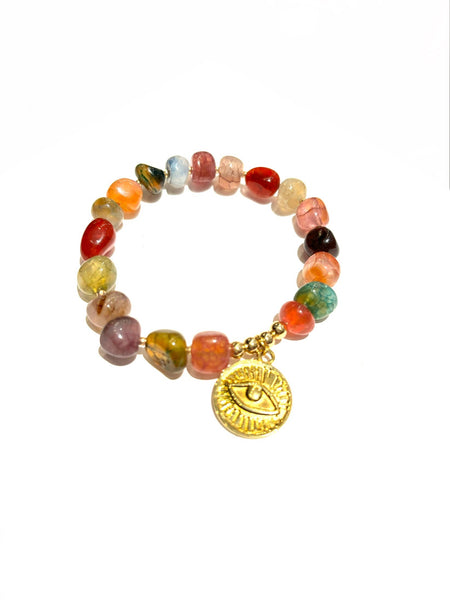 E-HC DESIGNS- Semiprecious Stones Eye Charm- Elastic Bracelets