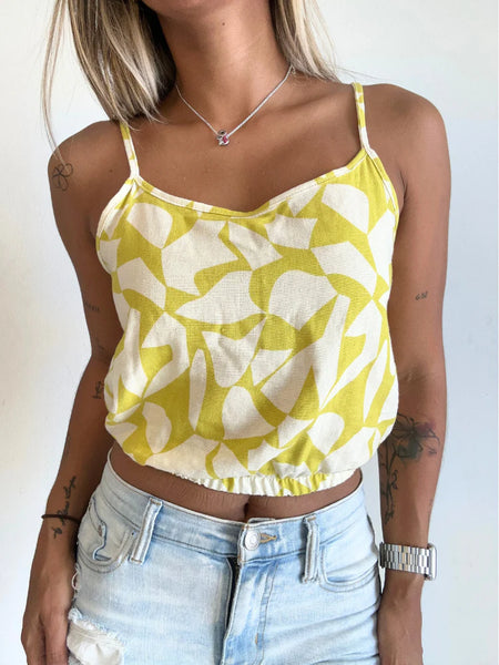 OMA DESIGNS - Yellow Elastic Waist Crop Top