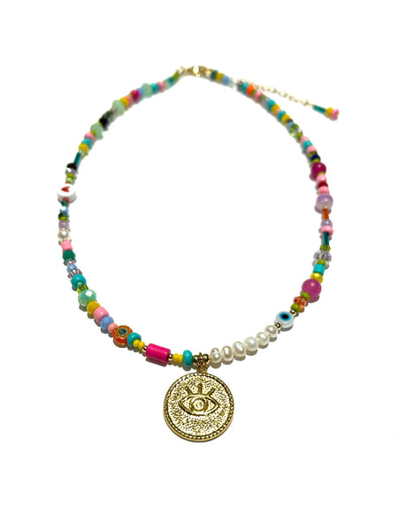 HC DESIGNS - Seedbeads and Pearls Medallion Necklace