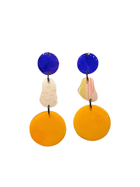 CAMBALACHE BY VIRGINIA NIN- Big Earrings - Reversible - Circles Yellow / Blue