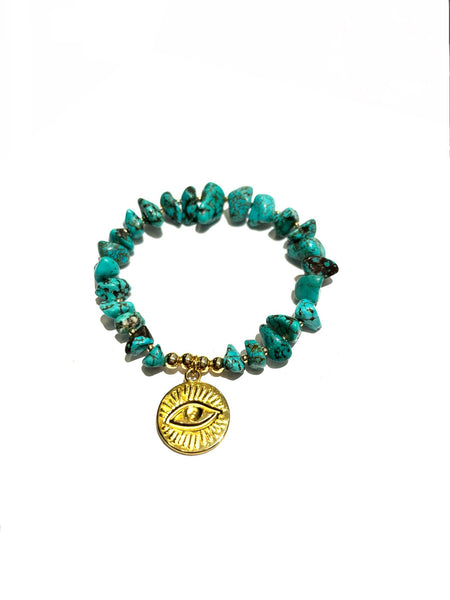 E-HC DESIGNS- Semiprecious Stones Eye Charm- Elastic Bracelets