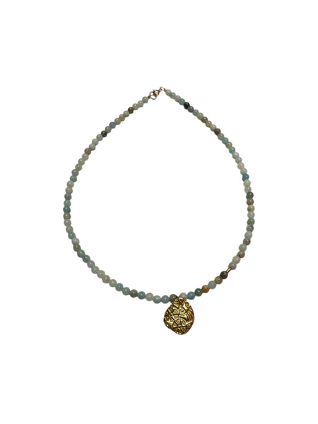 MONIQUE MICHELE- Beaded 14k Vermeil Pendant Necklace - Blue Quartz Amazonite Rounded