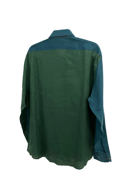 BORONEA- Linen Block Long Sleeve- Blue Green