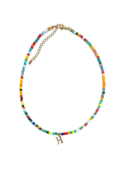 HC DESIGNS- Colorful Small Crystal Necklace with Initial