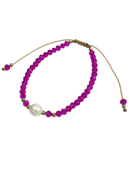 E-HC DESIGNS- Pearl with Crystals Adjustable Bracelets (More colors available)