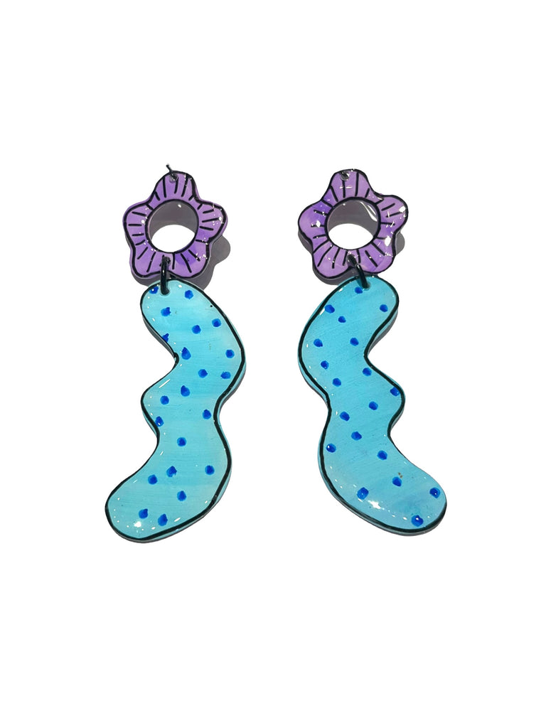 CAMBALACHE BY VIRGINIA NIN- Big Earrings - Purple Flower / Blue Dots