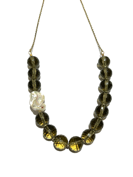 HC DESIGNS- Smokey Quartz Pearl Chain Necklace