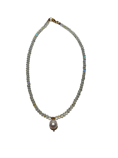 HC DESIGNS- Full Crystal Necklace with Pearl Drop (many colors available)