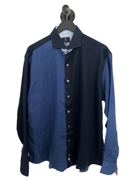 BORONEA- Linen Block Long Sleeve- Blue Tones