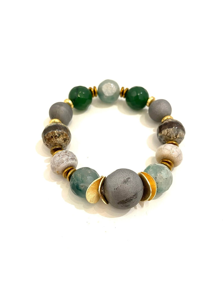 E-HC- Semiprescious Stone Bracelet- Gray and Green Stones