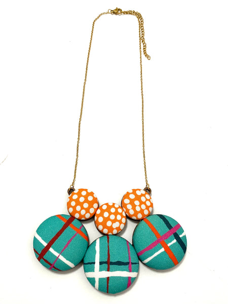 BOTÓN DE AZÚCAR - Azúcar Necklace- Teal Plaid Coral Dots