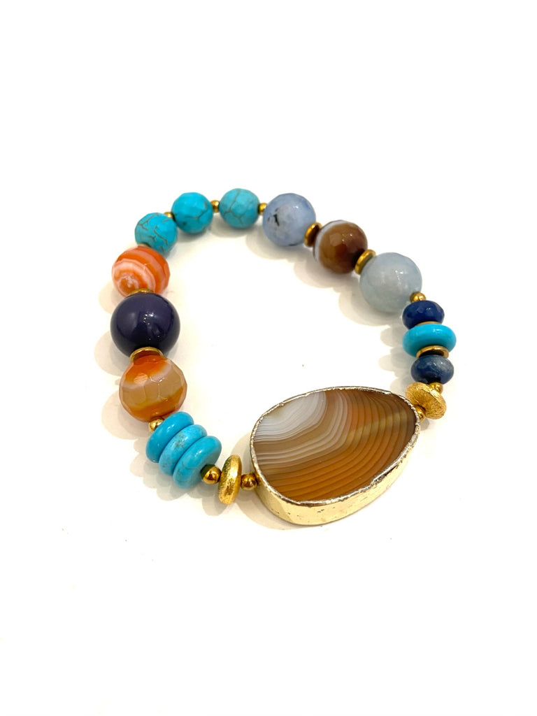 E-HC- Semiprescious Stone Bracelet- Blue and Orange Stones