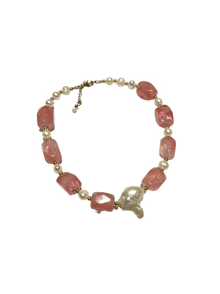 HC DESIGNS- Cherry Quartz and Pearls Necklace