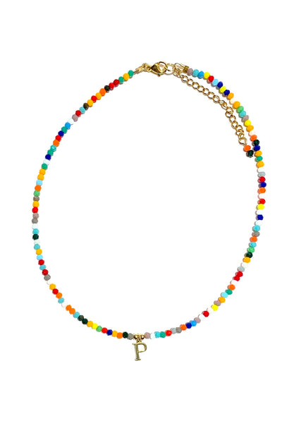 HC DESIGNS- Colorful Small Crystal Necklace with Initial