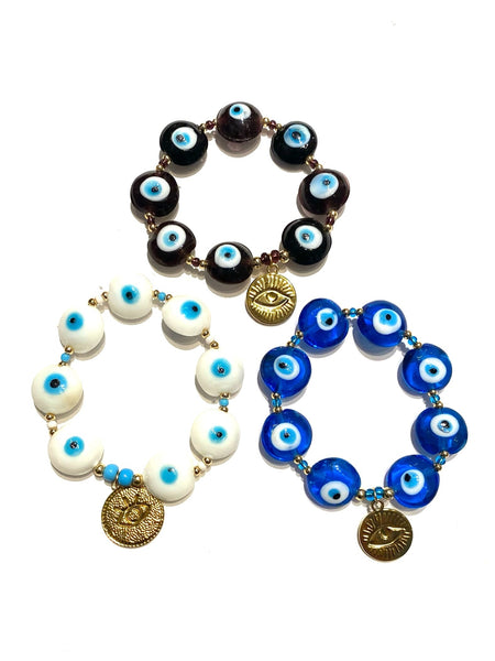 E-HC DESIGNS- Evil Eye with Charm Elastic Bracelet (more colors available)