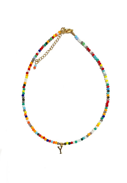 HC DESIGNS- Colorful Small Crystal Necklace with Initial