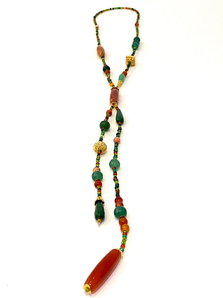 HC DESIGNS- Extra Long Lariat Necklace- Earth Tones