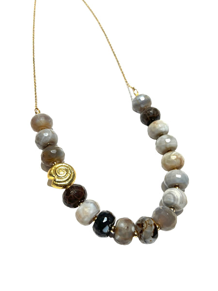 HC DESIGNS- Brown and Gray Agate Chain Necklace