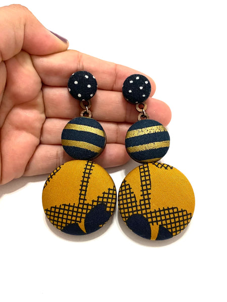 BOTÓN DE AZÚCAR- BIG EARRINGS- MUSTARD NAVY