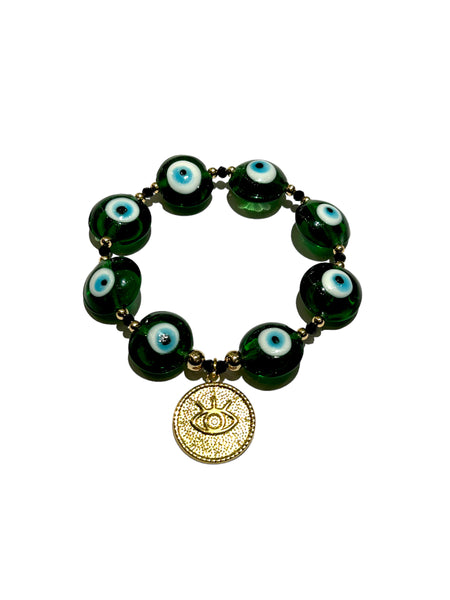 E-HC DESIGNS- Evil Eye with Charm Elastic Bracelet (more colors available)