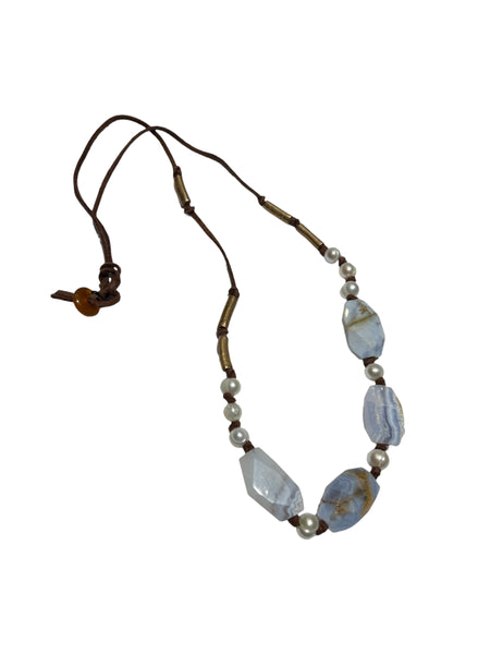 MONIQUE MICHELE- Blue Lace Agate + Pearls Necklace