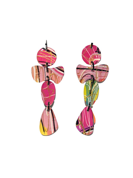 CAMBALACHE BY VIRGINIA NIN- Big Earrings - Reversible - Multicolored Shapes - Black - White 02