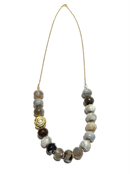 HC DESIGNS- Brown and Gray Agate Chain Necklace