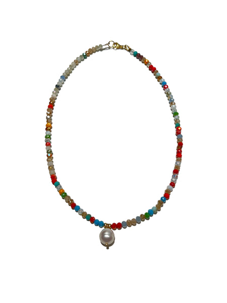 HC DESIGNS- Full Crystal Necklace with Pearl Drop (many colors available)