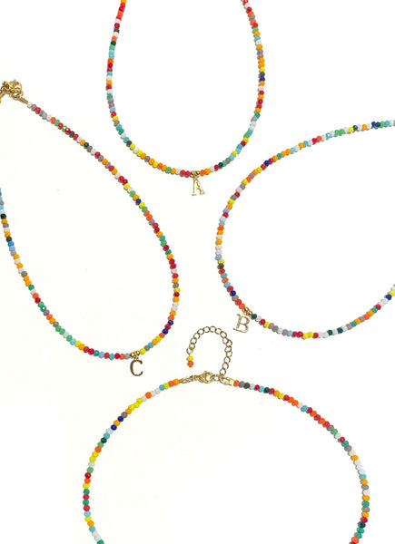 HC DESIGNS- Colorful Small Crystal Necklace with Initial