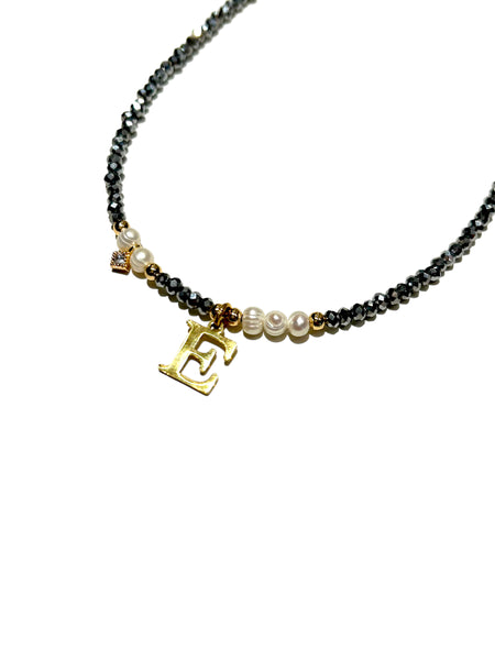 HC DESIGNS- Silver Crystal Necklace with Pearls and Initials