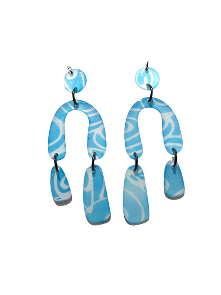 CAMBALACHE BY VIRGINIA NIN- Big Earrings - Reversible - Colorful / Light Blue