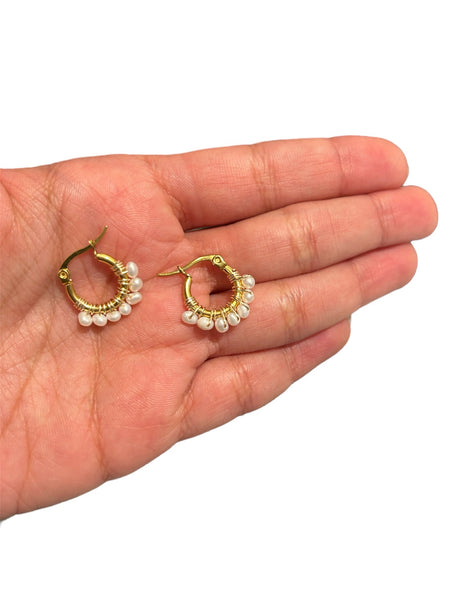 HC DESIGNS - Mini Pearl Round Hoops 0.5 Inch