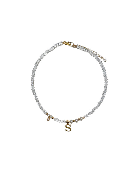 HC DESIGNS- Clear Crystal Necklace with Pearls and Initials