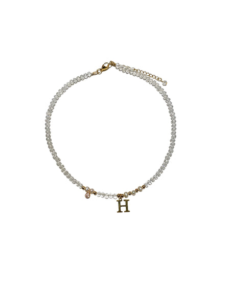 HC DESIGNS- Clear Crystal Necklace with Pearls and Initials