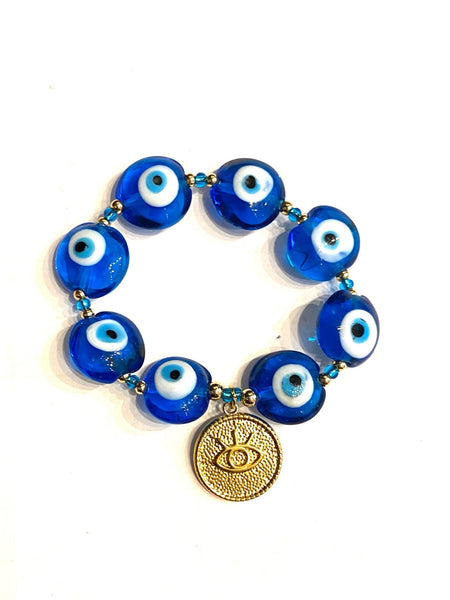 E-HC DESIGNS- Evil Eye with Charm Elastic Bracelet (more colors available)