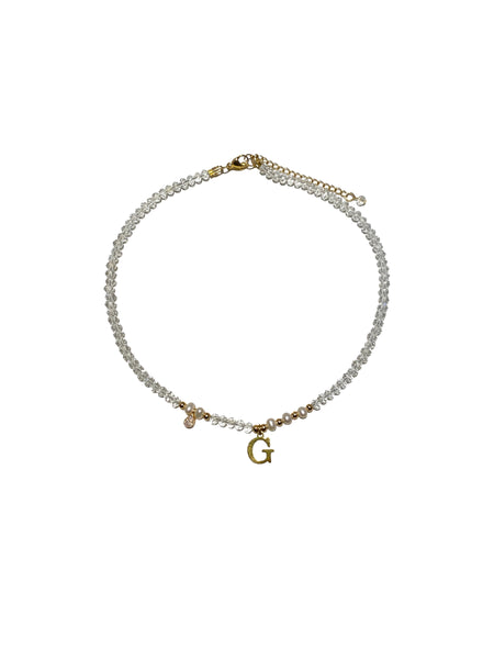 HC DESIGNS- Clear Crystal Necklace with Pearls and Initials