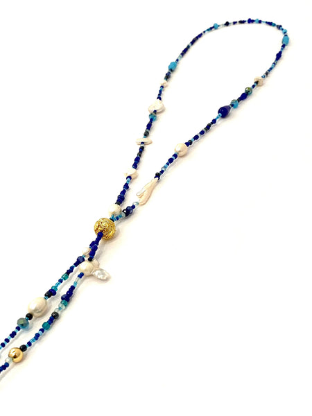 HC DESIGNS- Extra Long Lariat Necklace- Blue