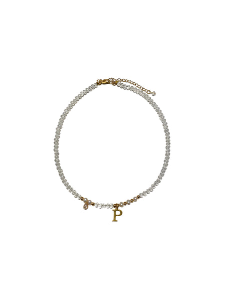 HC DESIGNS- Clear Crystal Necklace with Pearls and Initials