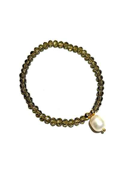 E-HC DESIGNS- Pearl Pendant with Crystals Elastic Bracelets (More colors available)