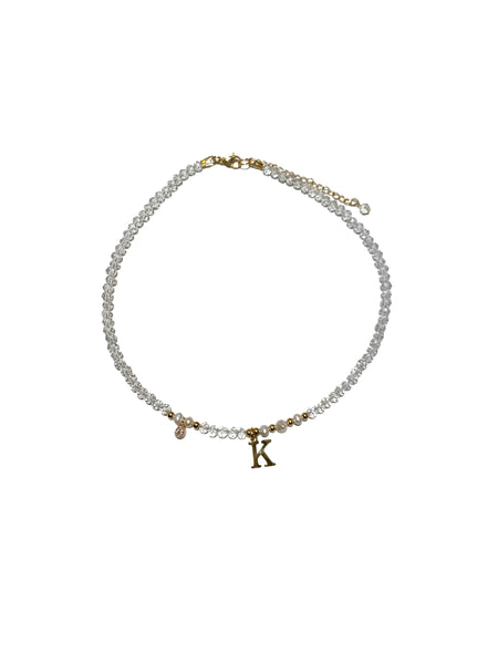 HC DESIGNS- Clear Crystal Necklace with Pearls and Initials