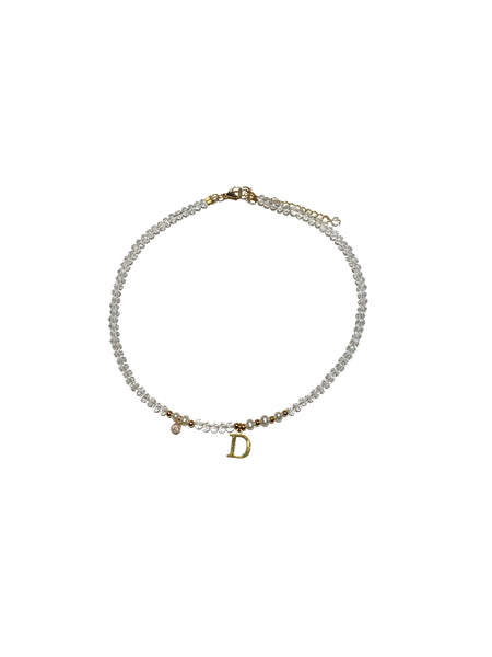 HC DESIGNS- Clear Crystal Necklace with Pearls and Initials