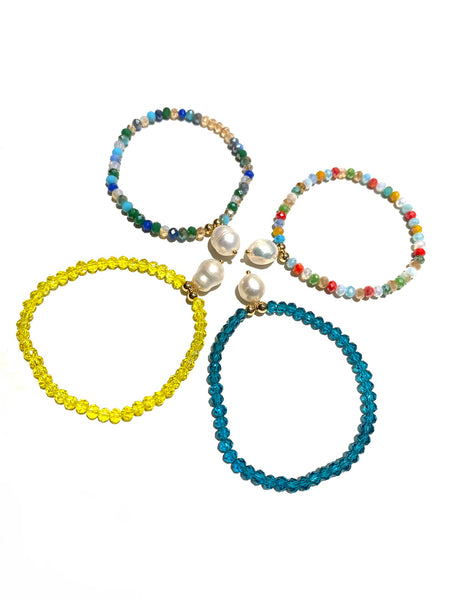 E-HC DESIGNS- Pearl Pendant with Crystals Elastic Bracelets (More colors available)