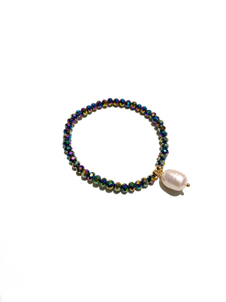 E-HC DESIGNS- Pearl Pendant with Crystals Elastic Bracelets (More colors available)