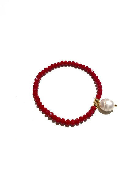 E-HC DESIGNS- Pearl Pendant with Crystals Elastic Bracelets (More colors available)