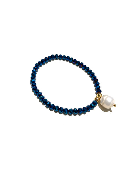 E-HC DESIGNS- Pearl Pendant with Crystals Elastic Bracelets (More colors available)