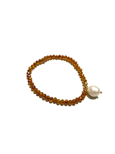 E-HC DESIGNS- Pearl Pendant with Crystals Elastic Bracelets (More colors available)