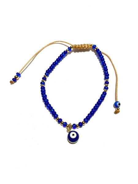 E-HC DESIGNS- Evil Eye Pendant and Patterned Seedbeads Adjustable Bracelet